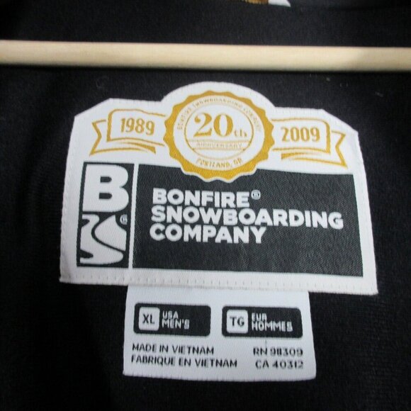 Bonfire Snowboarding Co Hooded Jacket Men's XL Black Nylon Ski Winter Coat 1174 - Picture 3 of 16